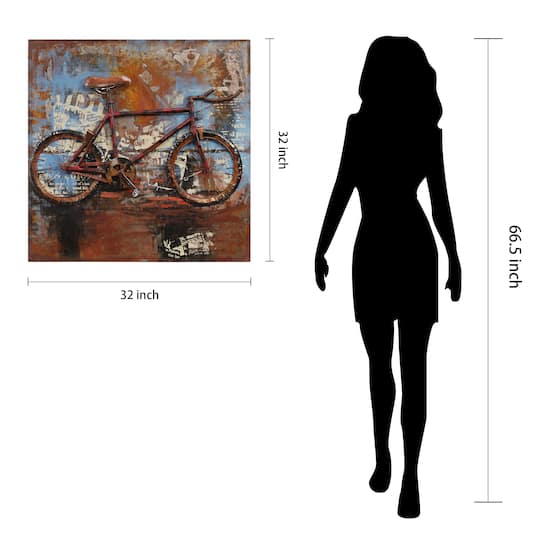 Empire Art Direct 32" x 32" Biking Mixed Media 3D Iron Hand Painted Dimensional Wall Sculpture